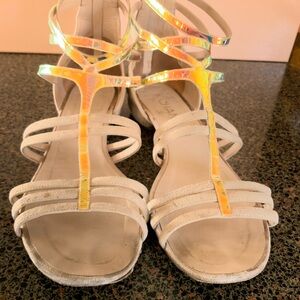 Chanel Women Sandals Beige Gold Suede Sz 40